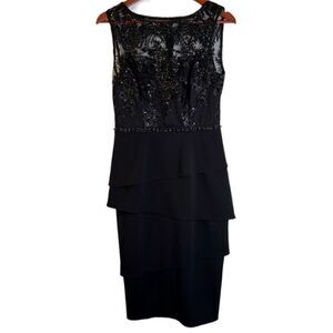 Adrianna Papell Womens 6 Black Lace Bust Elegant Ruffle Tiered Cocktail Dress
